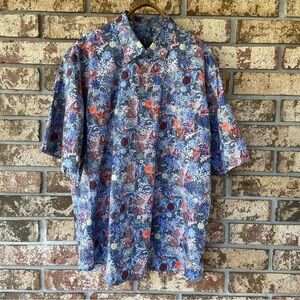 Alan Flusser Shirt Size XL Floral Filigree Short Sleeve 100% Cotton Excellent!